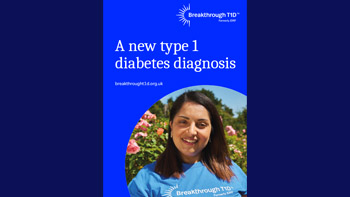 Front cover of "A new type 1 diabetes diagnosis " resource by Breakthrough T1D featuring a smiling woman in the park