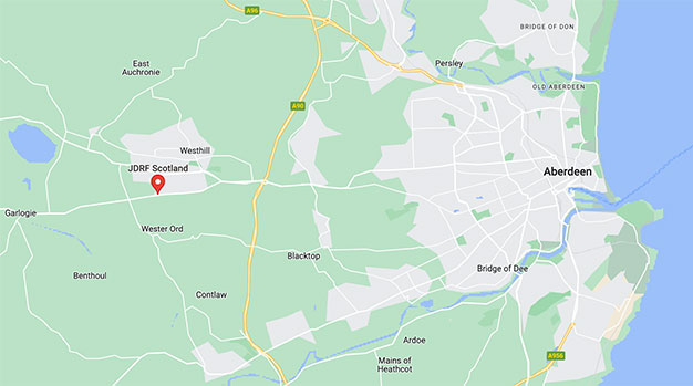 A map showing the Breakthrough T1D UK Scotland office