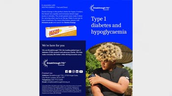 Cover of type 1 diabetes and hypo (hypoglycaemia) leaflet from Breakthrough T1D