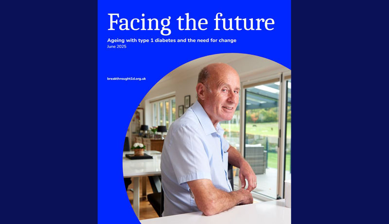 Facing the Future report front cover featuring a smiling older man living with type 1 diabetes.