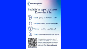 Screenshot of poster about the signs and symptoms of type 1 diabetes