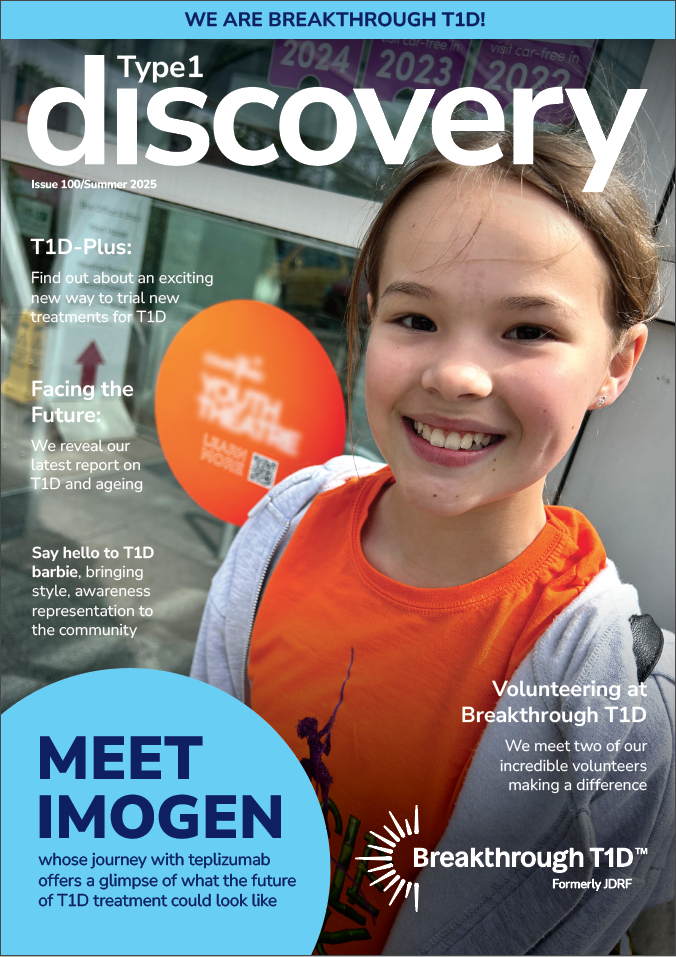 Type 1 discovery magazine cover for issue 100 with picture of Imogen smiling