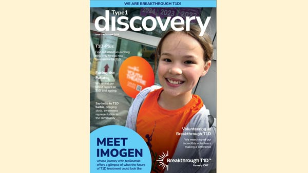 Type 1 discovery magazine cover for issue 100 with picture of Imogen smiling