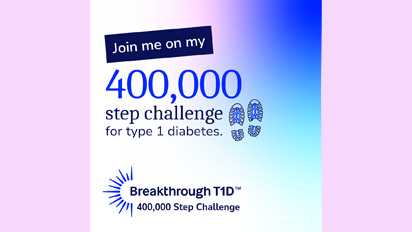 Social media post reading "Join me on my 400,000 step challenge for type 1 diabetes"