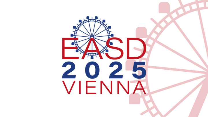 Red text 'EASD' blue text '2025' red text 'Vienna'. Ferris wheel in background of logo.
