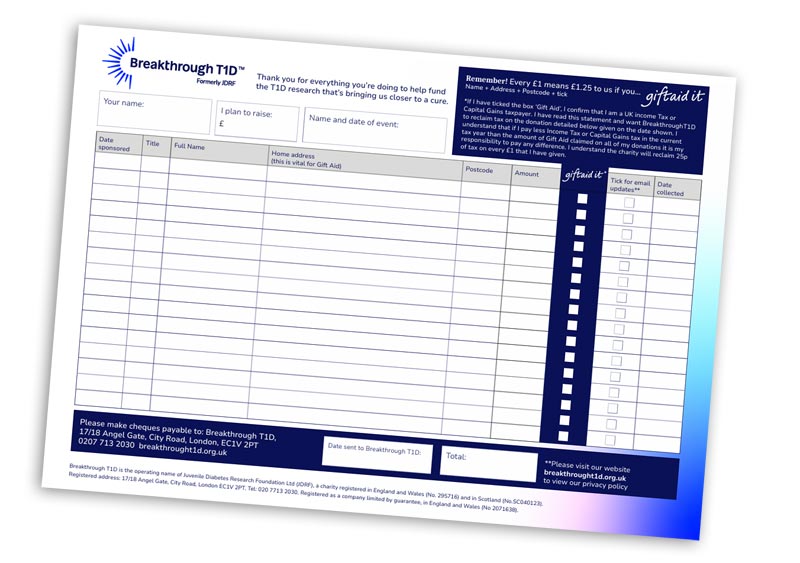 Breakthrough T1D sponsorship form