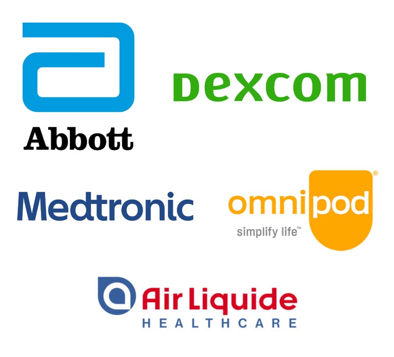 Abbot, Dexcom, Medtronic, Omnipod, Air Liquide logos for Discovery Day tech sponsors