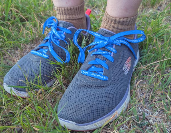 Breakthrough T1D blue shoelaces on trainers