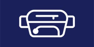 Bum bag icon, white on blue
