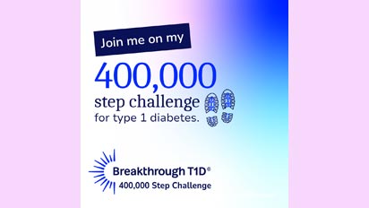 Social media post reading "Join me on my 400,000 step challenge for type 1 diabetes"